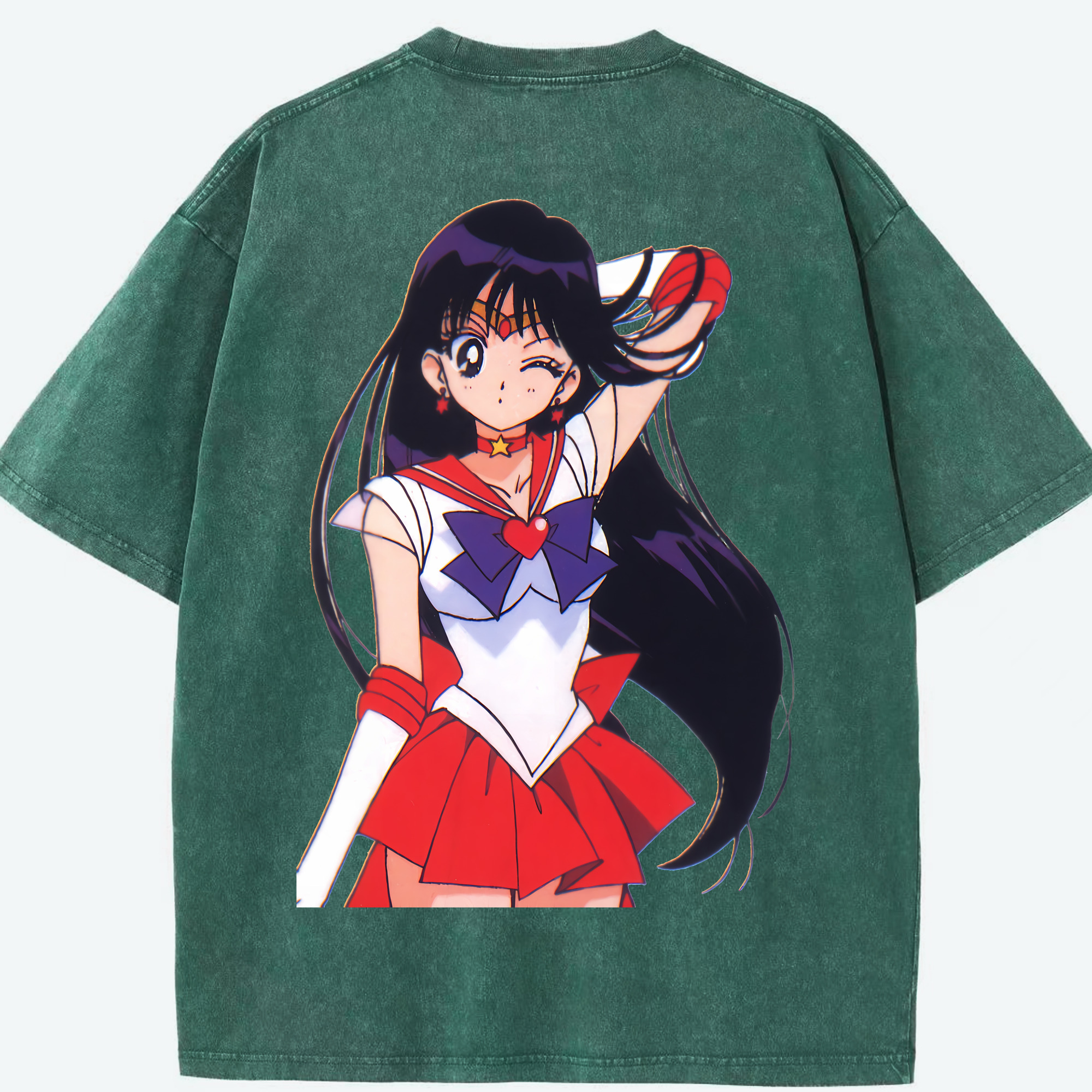 （画像用） 美少女戦士セーラームーン 火野レイ ひの レイ Sailor Moon Hino Rei （セーラーマーズ,Sailor Mars） 綿100% ヴィンテージ風 半袖Tシャツ（背面プリント）